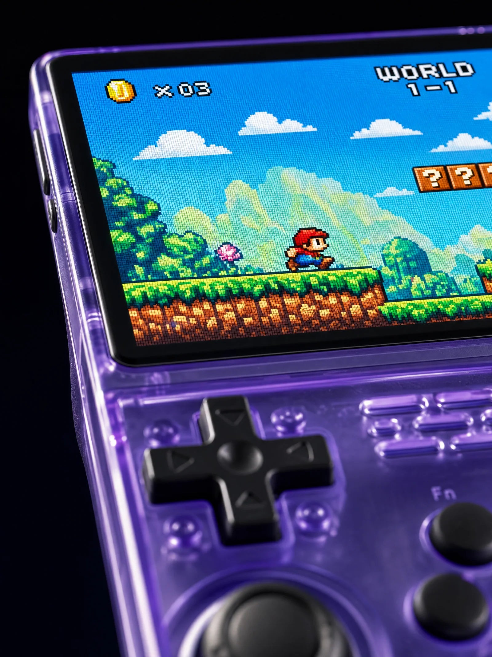 Close view of the handheld console screen and controls